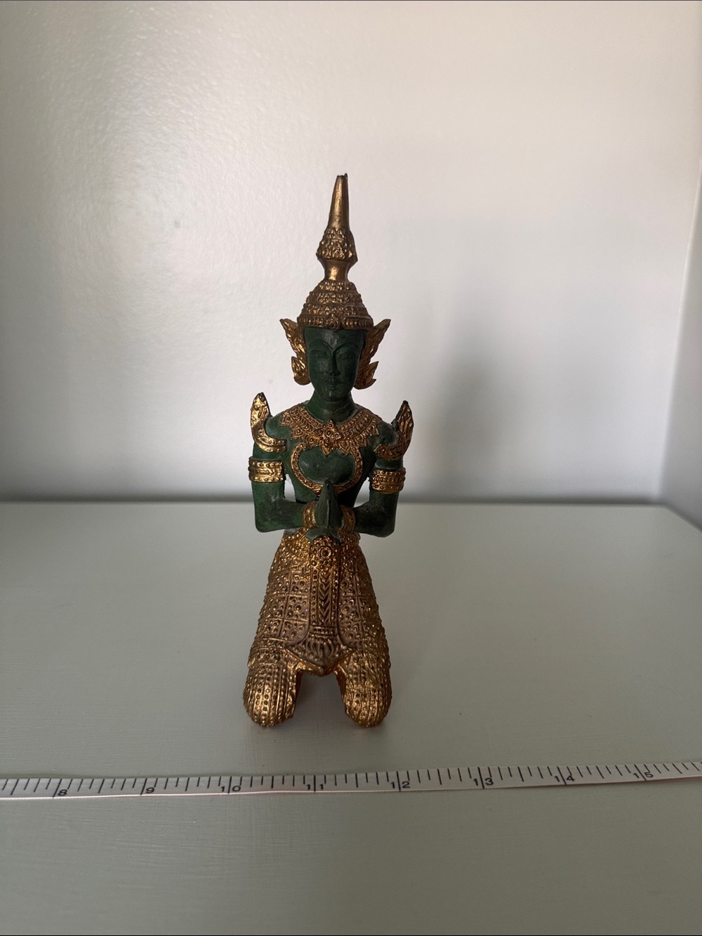 2 for 20$ ✌🏻Ornate Green and Gold Kneeling Thai Deity Statue